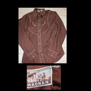 Vintage Madman Country Western Pearl Snap Mens Button Front Shirt Size XL